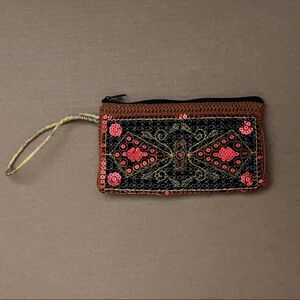 Embroidered Black and Pink Clutch